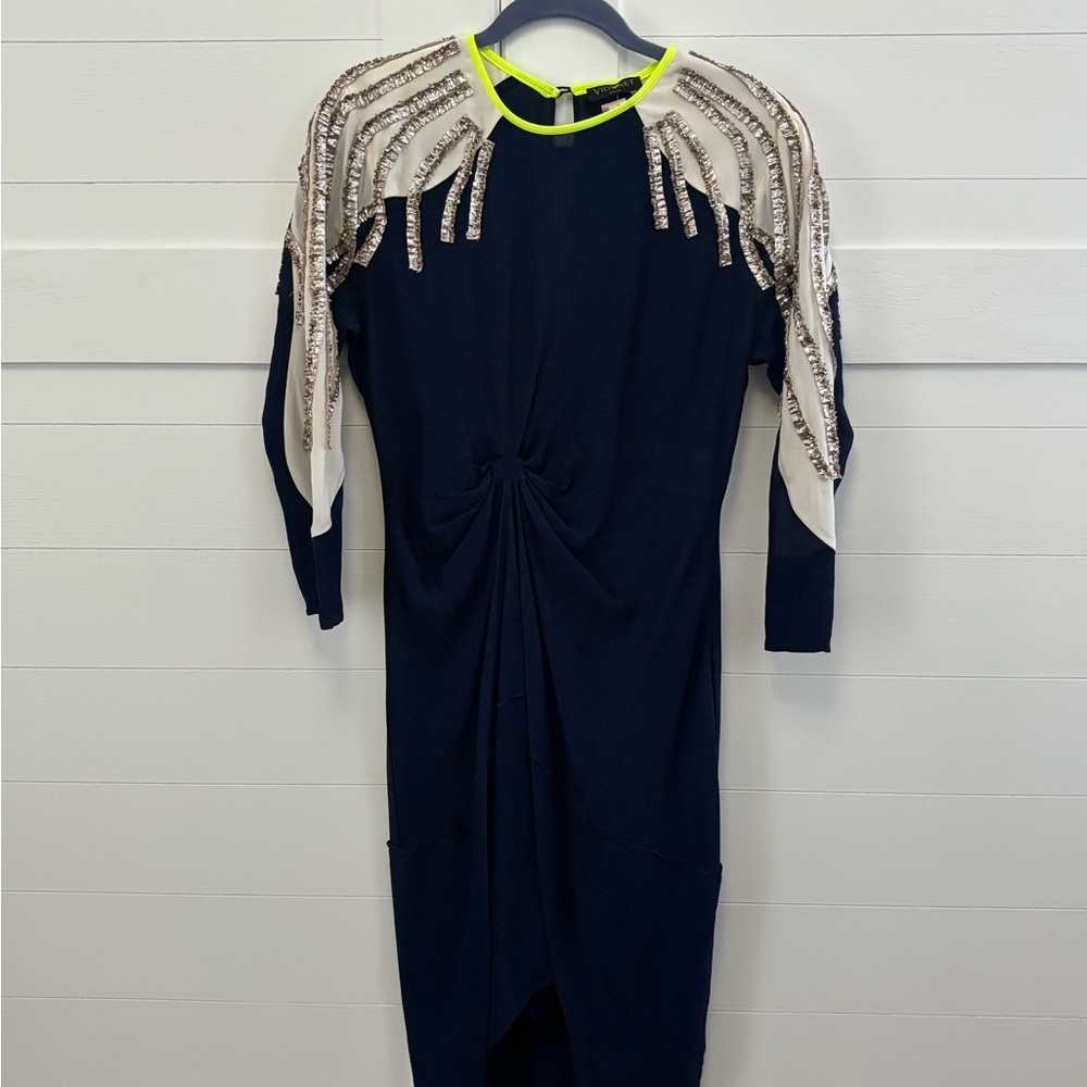 Vionnet Navy and Neon Asymmetrical Dress